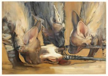 Pack Attack (Young Striped Hyaenas) (oil on paper) | Obraz na stenu