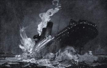 RMS Titanic of the White Star Line sinking after hitting an iceberg in the North Atlantic (litho) | Obraz na stenu