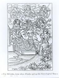 The Fay Melusine, from whose Flanks springs the Geneaological Tree of Kings and Emperors, illustration from 'Science and Literature in the Middle Ages and Renaissance', written and engraved by Paul Lacroix, 1878 (engraving) (b/w photo) | Obraz na stenu
