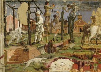 Allegory of March: Borso d'Este, prince of Ferrare, departing for the hunt, 1467-1470, (fresco) | Obraz na stenu