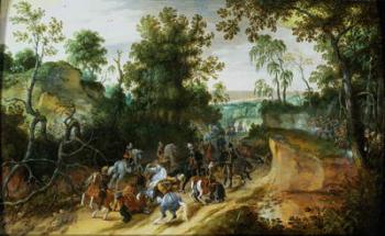 A Cavalry Column Ambushed on a Woodland path (oil on panel) | Obraz na stenu