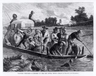 Western Sketches, a Freshet in the Red River, Texas, illustration from 'Harper's Weekly', 25th April 1874, engraved by Robert Hoskins (b.1842) (engraving) (b/w photo) | Obraz na stenu