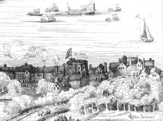 The Swan Theatre on the Bankside as it appeared in 1614 (engraving) | Obraz na stenu