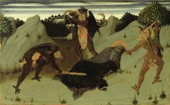 St. Anthony Beaten by Devils, panel from the Altarpiece of the Eucharist, 1423-26 (oil on panel) | Obraz na stenu