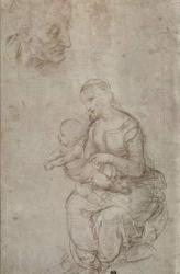 Madonna and child and head of an old man (metal point on prepared pale pink paper) | Obraz na stenu