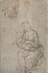 Madonna and child and head of an old man (metal point on prepared pale pink paper) | Obraz na stenu