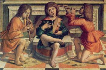 Three angel musicians (oil on wood) | Obraz na stenu