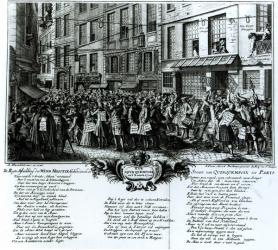 Rue Quinquempoix in 1720 (engraving) (b/w photo) | Obraz na stenu