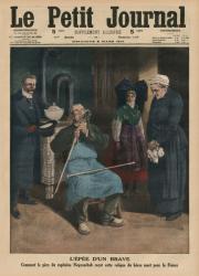 The sword of a brave man, how Captain Fiegenschuh's father received the relic of a hero killed for France, front cover illustration from 'Le Petit Journal', supplement illustre, 8th March 1914 (colour litho) | Obraz na stenu