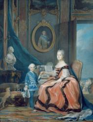 Portrait of Marie-Josephe de Saxe (1731-67) Dauphine of France and her son Louis Joseph Xavier de France (1751-61) Duke of Burgundy, c.1760-61 (pastel) | Obraz na stenu
