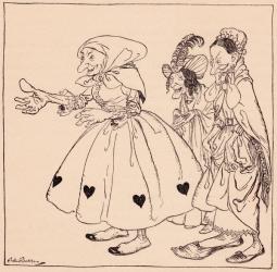 In came the three women dressed in the stangest fashion. Illustration by Arthur Rackham from Grimm's Fairy Tale, The Three Spinning Women. | Obraz na stenu