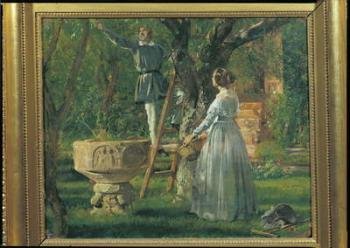 Garden in Ringsted with a Ancient Baptismal Font, 1850 (oil on canvas) | Obraz na stenu