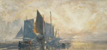 Fishing Boats at Anchor: Sunset, 19th century (watercolour) | Obraz na stenu