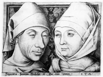 Portrait of Israhel van Meckenem and his wife Ida, c.1490 (engraving) | Obraz na stenu
