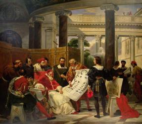 Pope Julius II ordering Bramante, Michelangelo and Raphael to construct the Vatican and St. Peter's, 1827 (oil on canvas) (see also 157492) | Obraz na stenu