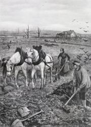 Farmers working Ruined Fields, 1918 (halftone newsprint) | Obraz na stenu