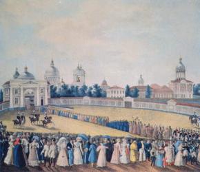 The Visit of Alexander I (1777-1825) to the Alexander Nevsky Monastery, 1821 (oil on canvas) | Obraz na stenu