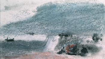Coast Scene, with Cliffs and a Boat near the Shore (watercolour) | Obraz na stenu