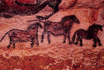 Rock painting of tarpans (ponies), c.17000 BC (cave painting) | Obraz na stenu