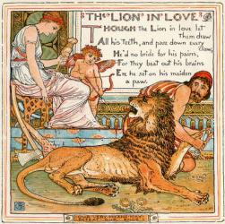 The Lion in Love, illustration from 'Baby's Own Aesop', engraved and printed by Edmund Evans, London, published c.1920 (colour litho) | Obraz na stenu