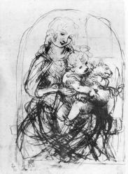 Study for a Madonna with a Cat, c.1478-80 (pen and ink over stylus underdrawing on paper) | Obraz na stenu