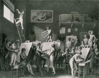 The Studio of Jacques Louis David (1748-1825) (pen & ink on paper) (b/w photo) | Obraz na stenu