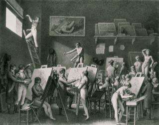 The Studio of Jacques Louis David (1748-1825) (pen & ink on paper) (b/w photo) | Obraz na stenu