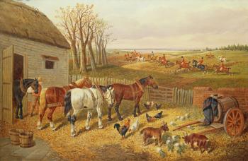 A Busy Farmyard (oil on canvas) | Obraz na stenu