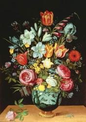 A Still Life of Flowers in a Porcelain Vase Resting on a Ledge | Obraz na stenu