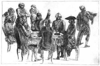 The Philosophers at Supper, c.1750 (engraving) (b&w photo) | Obraz na stenu
