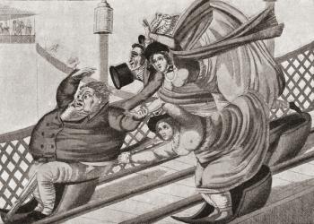 Fun on the roller coaster, 1815. From Illustrierte Sittengeschichte vom Mittelalter bis zur Gegenwart by Eduard Fuchs, published 1909. | Obraz na stenu