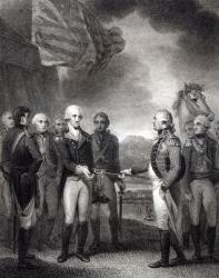 Surrender of Lord Cornwallis at Yorktown, 1781 (litho) (b/w photo) | Obraz na stenu