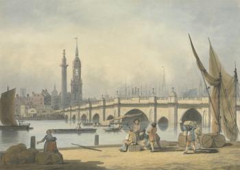 London Bridge and the Monument, c.1795 (graphite, w/c and ink on paper) | Obraz na stenu