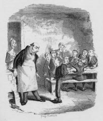Oliver asking for more, from 'The Adventures of Oliver Twist' by Charles Dickens (1812-70) 1838, published by Chapman & Hall, 1901 (engraving) | Obraz na stenu