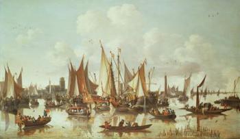 Dutch ships at Dordrecht Harbour (oil on canvas) | Obraz na stenu