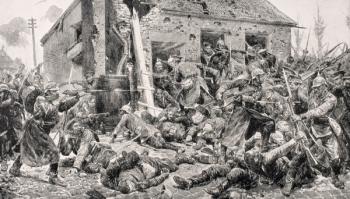 Coldstream Guards action, Landrecies, 24th August 1914, from 'The War Illustrated Album deLuxe', published in London, 1916 (litho) | Obraz na stenu