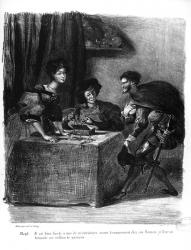 Mephistopheles, Martha and Marguerite, from Goethe's Faust, 1828, (illustration), (b/w photo of lithograph) | Obraz na stenu