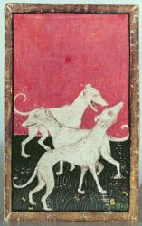 Three hunting dogs, one of a set of playing cards depicting scenes of courtly hawking, Upper Rhein Are, c.1440-45 (pen and ink, w/c) (see also 87698, 88300 and 88302-04) | Obraz na stenu