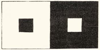 The irradiation illusion of visual perception in which a light area of the visual field looks larger than an otherwise identical dark area. Staring at this image causes a scattering of light inside the eye and has the effect of enlarging the image of a li | Obraz na stenu