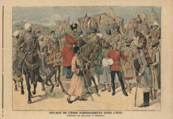 Habibullah Kahn (1872-1919) Emir of Afghanistan arriving at Peshawar, India, illustration from 'Le Petit Journal', supplement illustre, 20th January 1907 (colour litho) | Obraz na stenu
