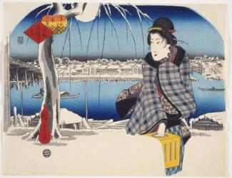 Moon after Snow at Ryōgoku from the series Three Views of Snow at Famous Places in the Eastern Capital, c.1840 (colour woodblock print) | Obraz na stenu