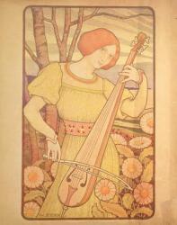 Young Woman with a Lute (colour litho) | Obraz na stenu