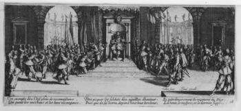 The Awarding of Honours, plate 18 from 'The Miseries and Misfortunes of War', engraved by Israel Henriet (c.1590-1661) 1633 (engraving) (b/w photo) | Obraz na stenu