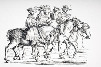 Officers of the Table and of the Chamber of the Imperial Court of Maximilian I, after an engraving of 1512 in 'Triomphe de Maximilian I', from 'Le Moyen Age et La Renaissance' by Paul Lacroix (1806-84) published 1847 (litho) | Obraz na stenu