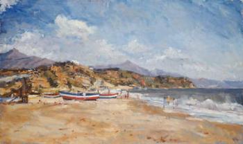 Beach and Mountains, Nerja, 2001(oil on canvas) | Obraz na stenu