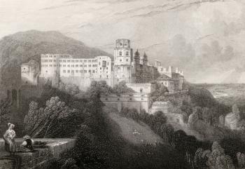 Heidleberg Castle, Heidleberg, engraved by J.T.Willmore in 'The Pilgrims of the Rhine', published 1840 (engraving) | Obraz na stenu