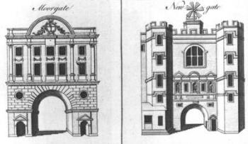 Moorgate and Newgate (engraving) (b/w photo) | Obraz na stenu