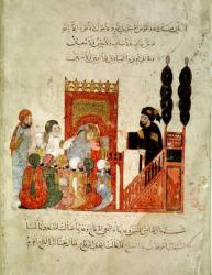 Ms Ar 5847 f.18v Abou Zayd preaching in the Mosque, from 'Al Maqamat' (The Meetings) by Al-Hariri (vellum) | Obraz na stenu