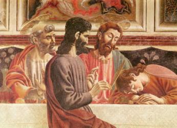 The Last Supper, detail of Saints John and Peter, Christ and Judas, 1447 (fresco) (detail of 85172) | Obraz na stenu