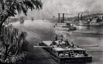 Bound Down the River, pub. by Currier and Ives, 1870 (litho) (b&w photo) | Obraz na stenu